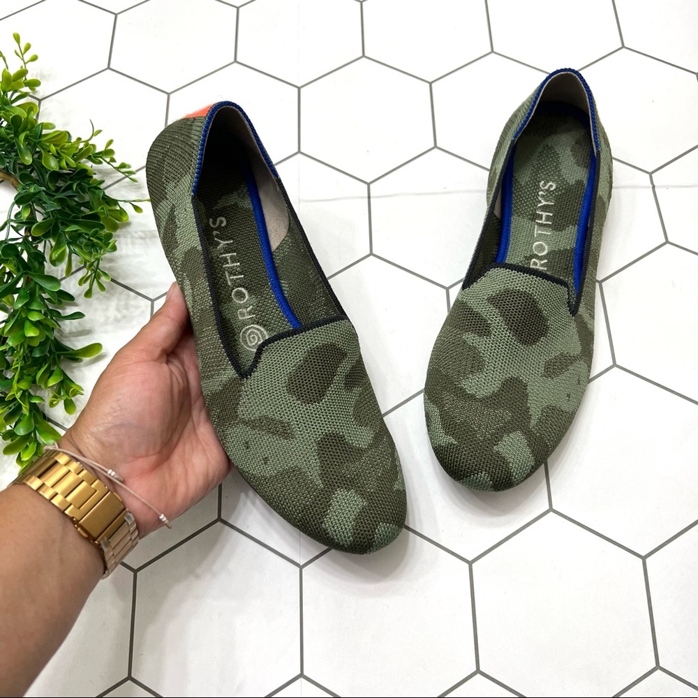 ROTHY'S Olive Camo Knit RETIRED Flats Round Toe Sz 8 Womens Shoes Loafers